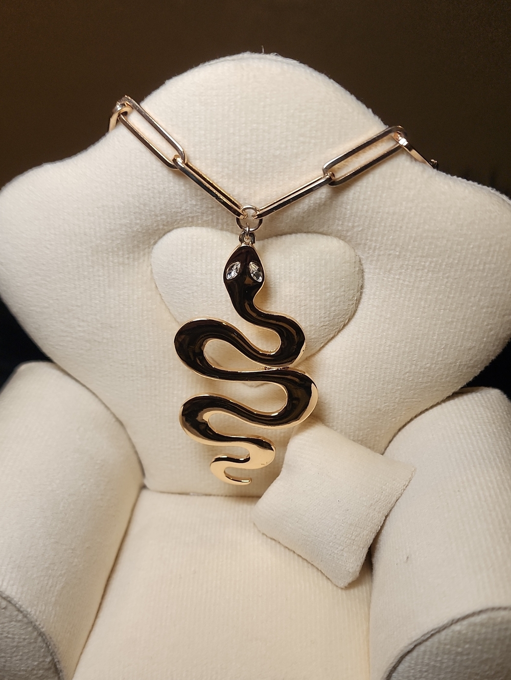 Vintage Aldo Gold-Tone Serpent Pendant Paper Clip Chain Link Necklace